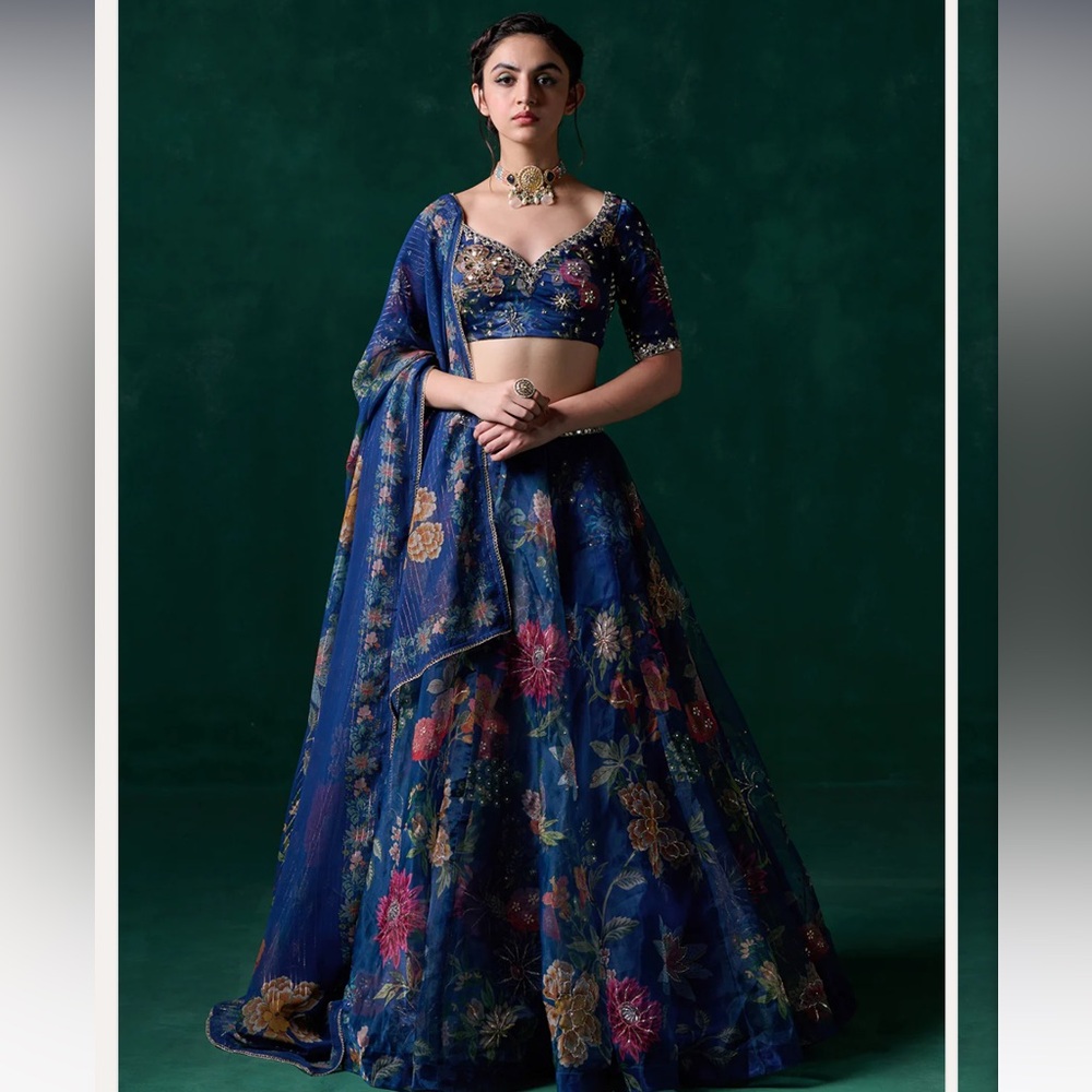 blue floral lehenga